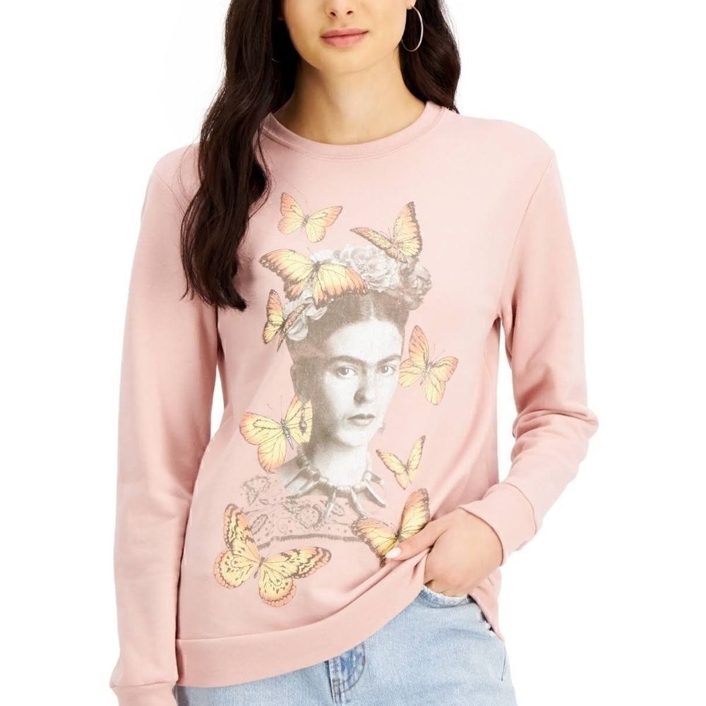 New Love Tribe Juniors Frida Graphic-Print Sweatshirt, Pink, shirt, top,S